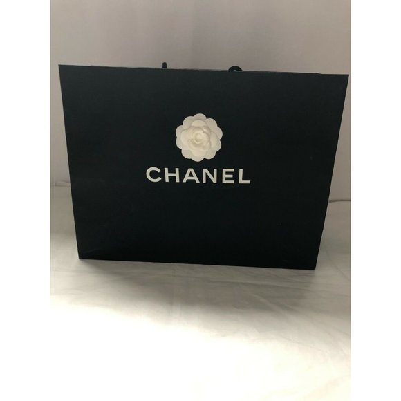 CHANEL Camellia Paper Shopping Bag Black 13" x 17" x 6" - Picture 1 of 10